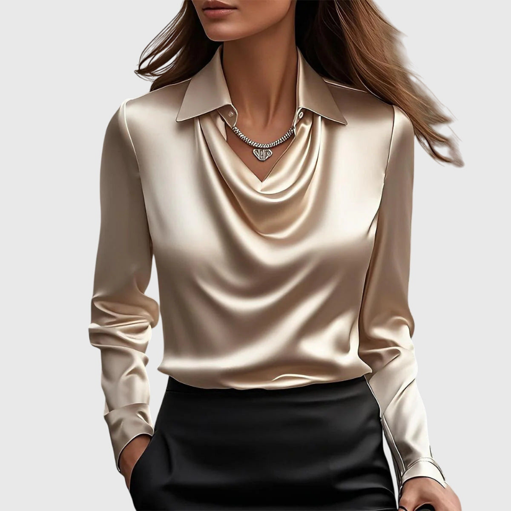 arlowe | Women's Elegant Satin Cowl-Neck Collared Blouse Carol & Margaret Wilmington