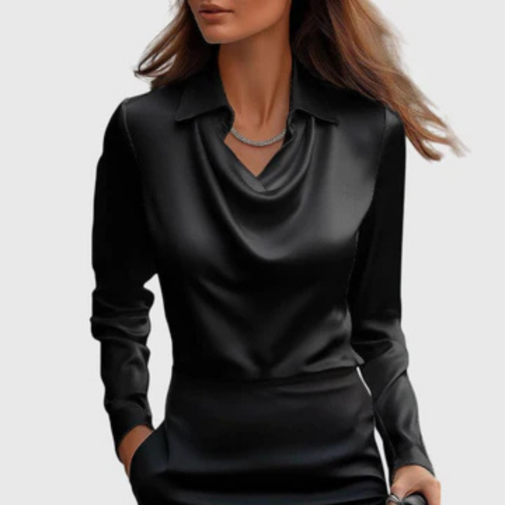 arlowe | Women's Elegant Satin Cowl-Neck Collared Blouse Carol & Margaret Wilmington