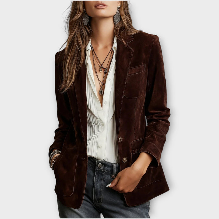 Women's brown vintage blazer with front button closure