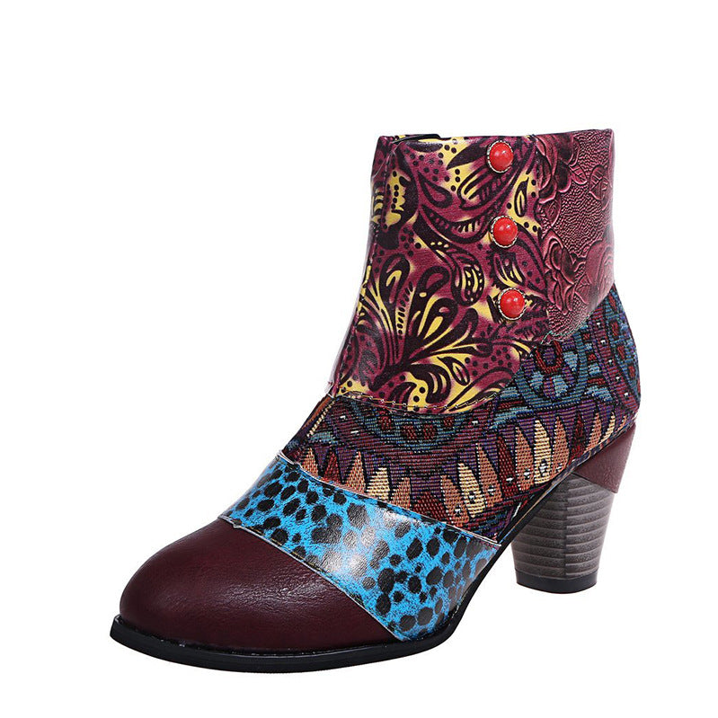 Women's chunky heel ankle boots with side zipper