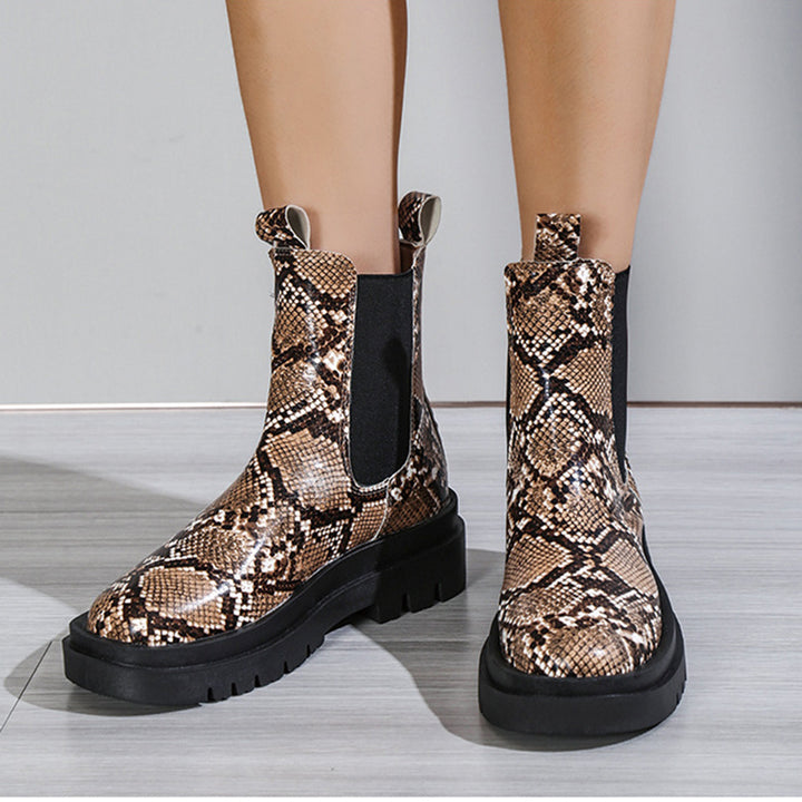 Women's snakeskin slip-on platform ankle boots