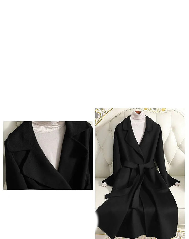 Women's long wool coat with belt