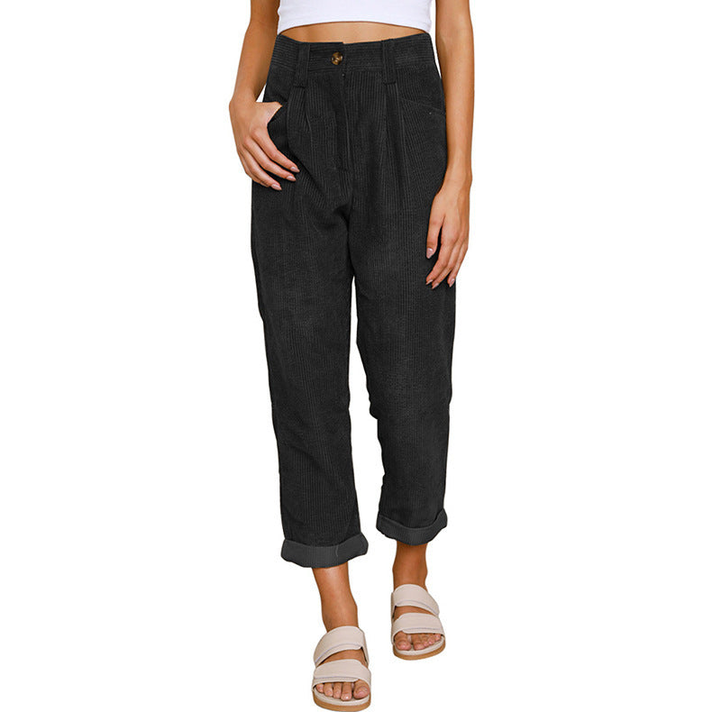 Woman wearing oversized high waist straight pants