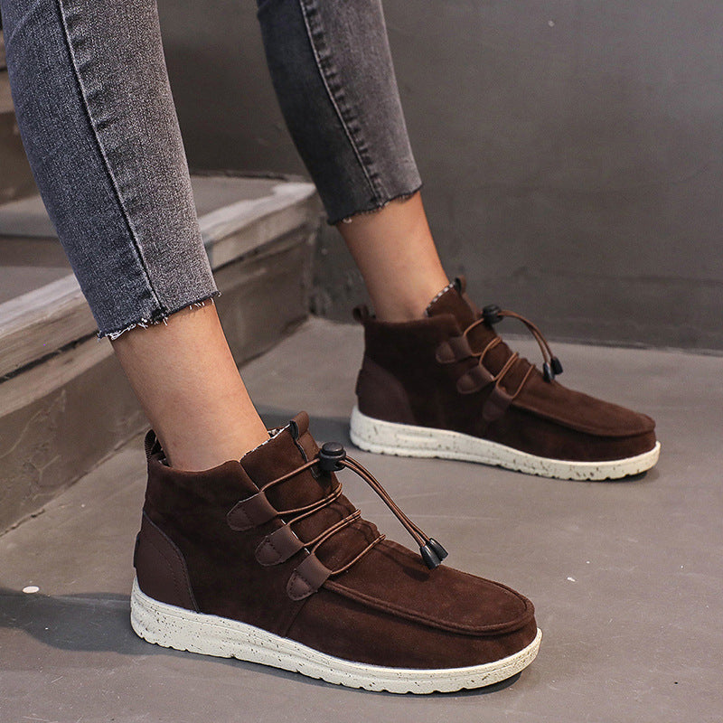 Women's wedge ankle boots with drawstring detail and round toe