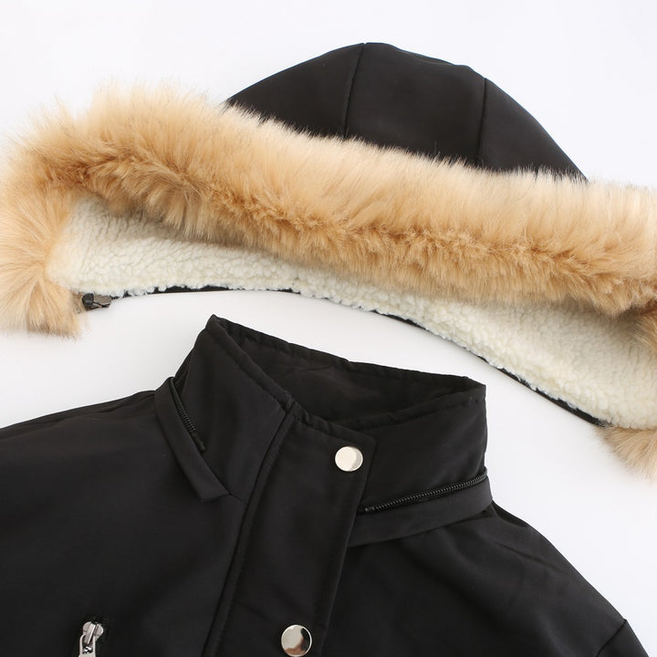 Women's long winter coat with detachable hood