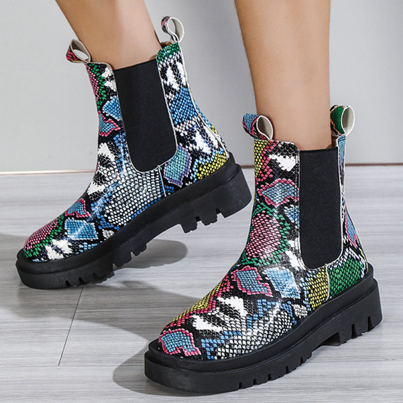 Women's snakeskin slip-on platform ankle boots