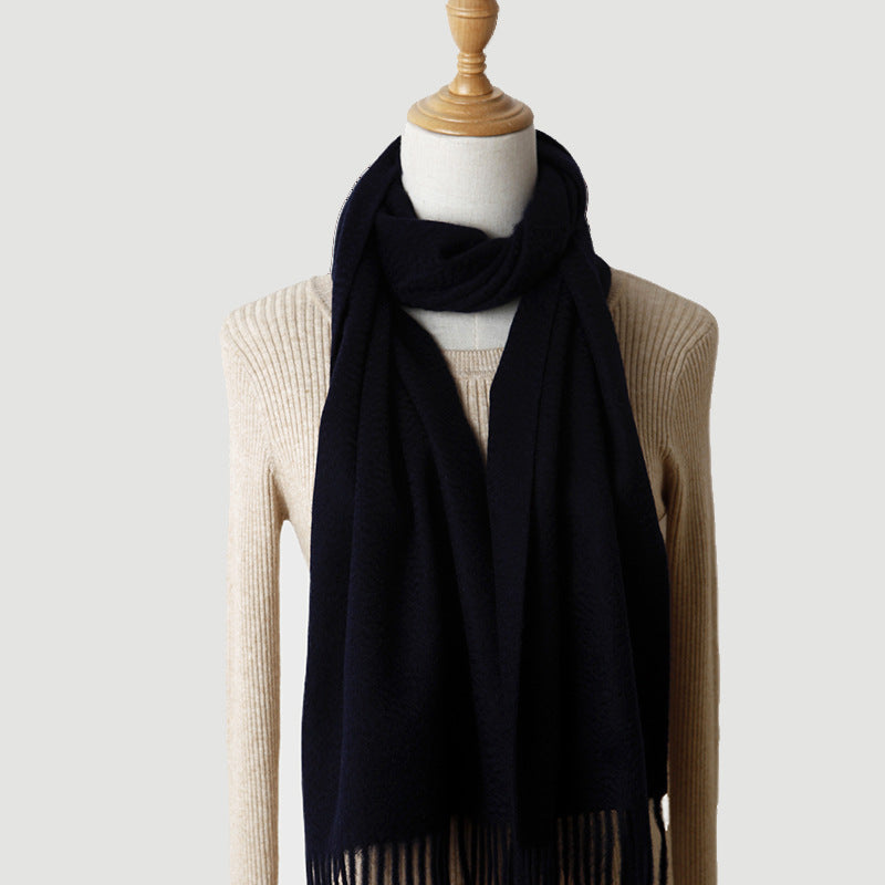 Women's solid color cashmere tassel scarf with long fringe