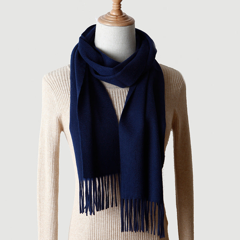 Women's solid color cashmere tassel scarf with long fringe