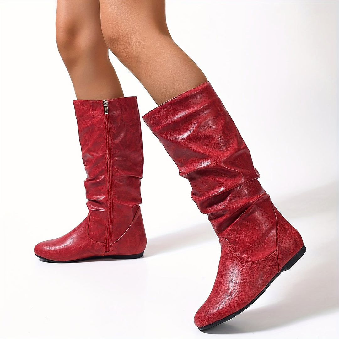 Emmelina | Women's Round-Toe Flat Knee-High Zip-Up Boots