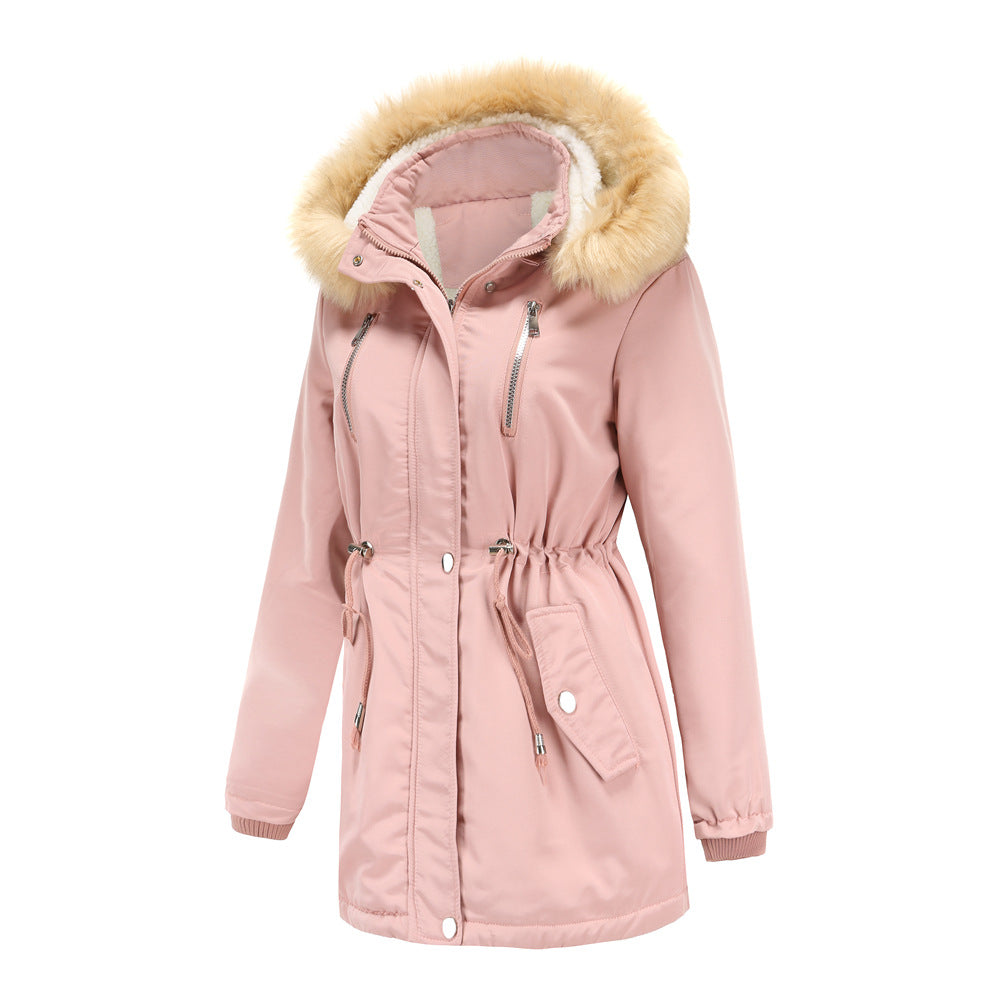 Women's long winter coat with detachable hood