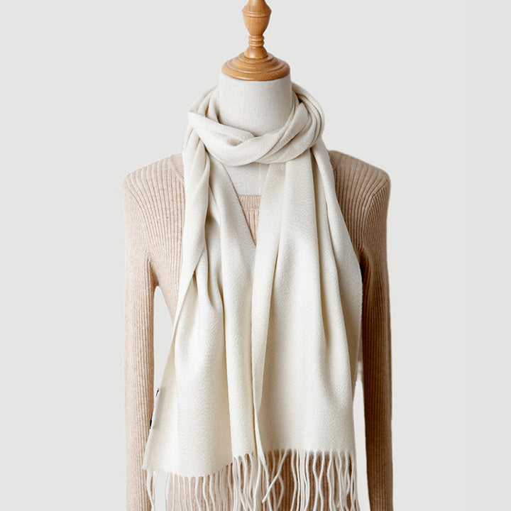 Women's solid color cashmere tassel scarf with long fringe