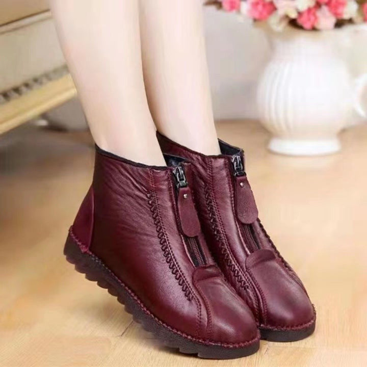 Women's black and red ankle boots with back zipper