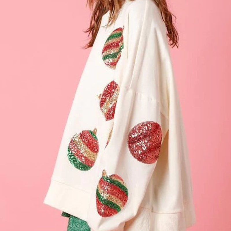 Women's sequin embroidered round neck long sleeve sweater