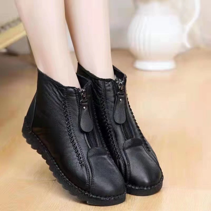 Women's black and red ankle boots with back zipper