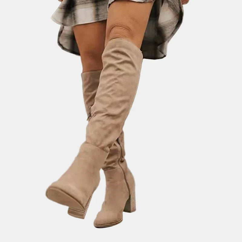 Camelia | Women's Almond-Toe Block-Heel Knee-High Zip-Up Boots