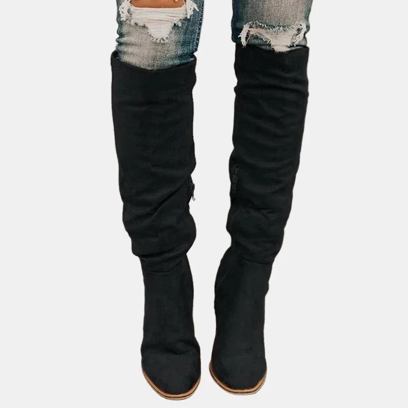 Camelia | Women's Almond-Toe Block-Heel Knee-High Zip-Up Boots