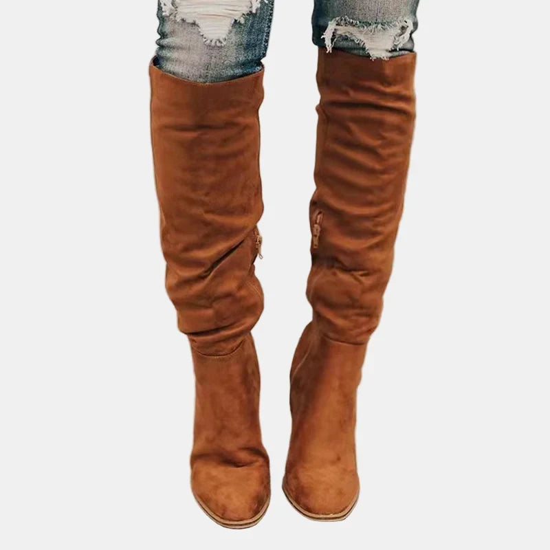 Camelia | Women's Almond-Toe Block-Heel Knee-High Zip-Up Boots