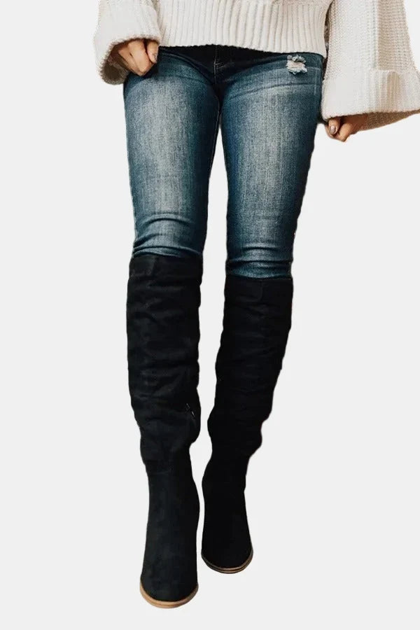 Camelia | Women's Almond-Toe Block-Heel Knee-High Zip-Up Boots