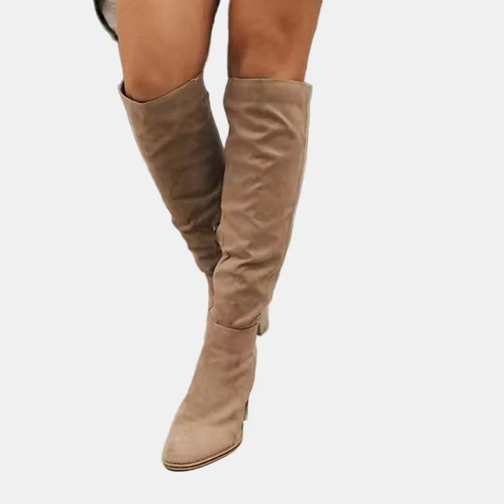 Camelia | Women's Almond-Toe Block-Heel Knee-High Zip-Up Boots