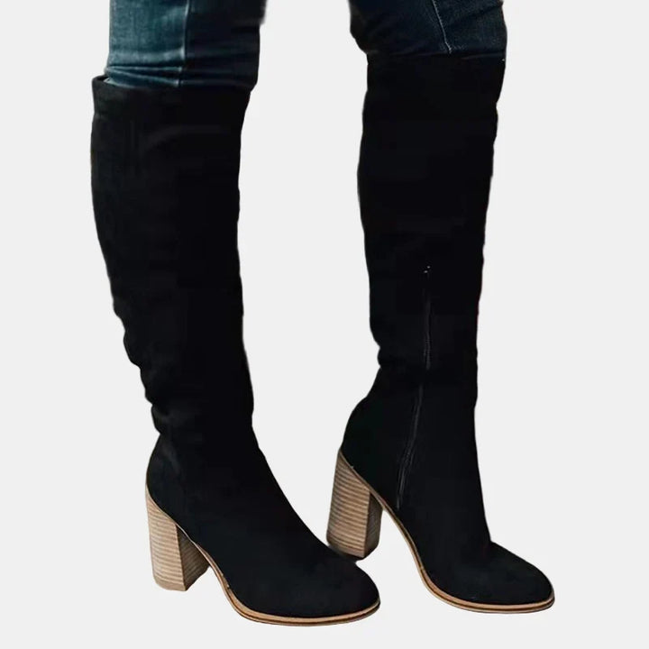 Camelia | Women's Almond-Toe Block-Heel Knee-High Zip-Up Boots
