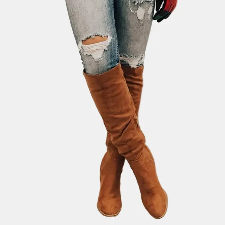 Camelia | Women's Almond-Toe Block-Heel Knee-High Zip-Up Boots