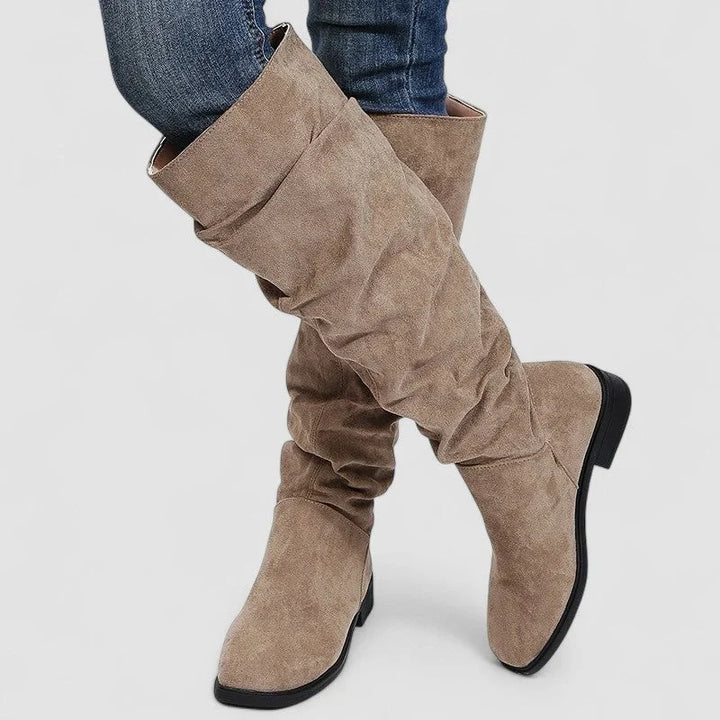 Eglantine | Women's Almond-Toe Block-Heel Knee-High Slip-On Boots