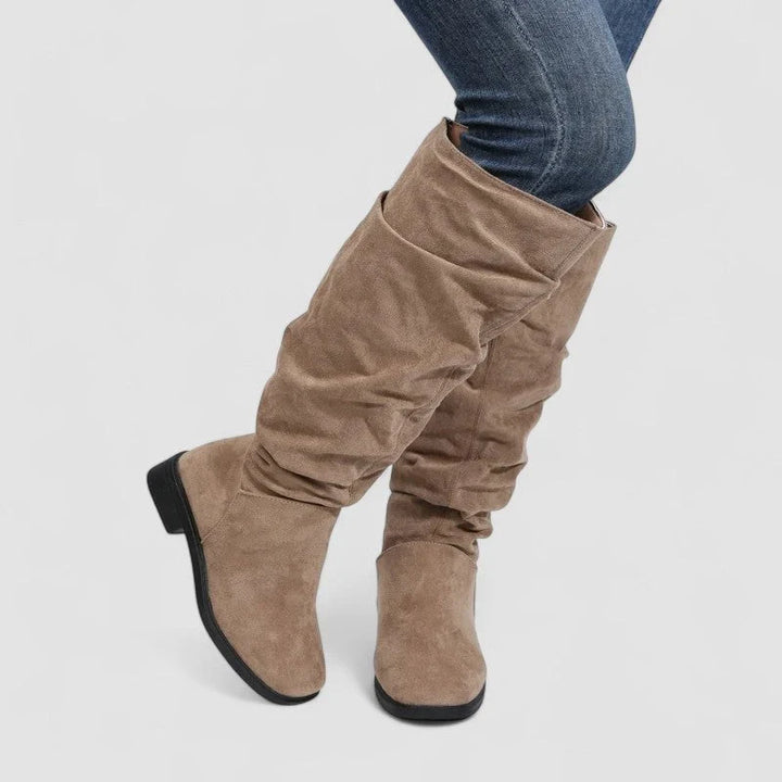 Eglantine | Women's Almond-Toe Block-Heel Knee-High Slip-On Boots
