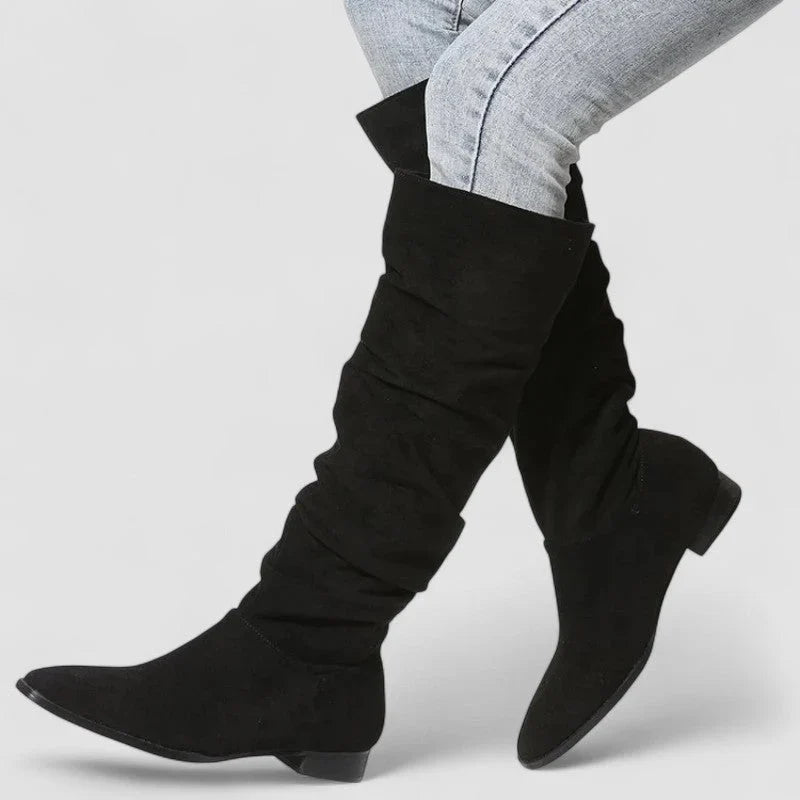 Eglantine | Women's Almond-Toe Block-Heel Knee-High Slip-On Boots