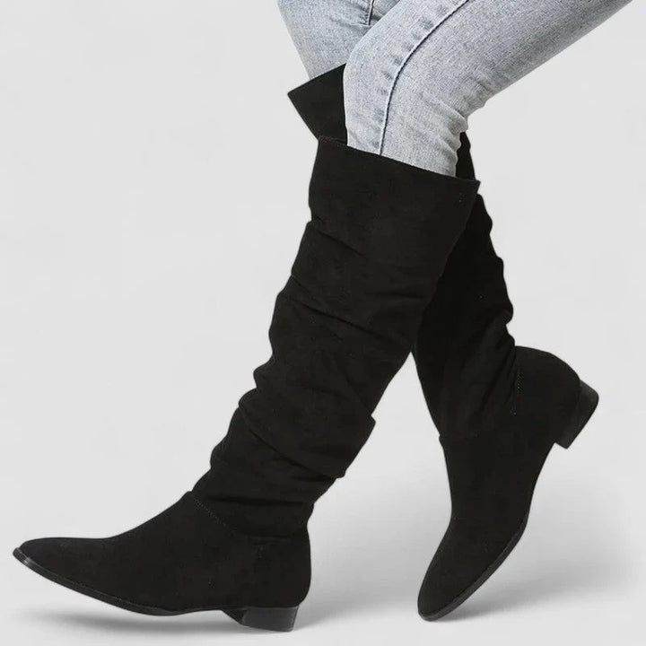 Eglantine | Women's Almond-Toe Block-Heel Knee-High Slip-On Boots