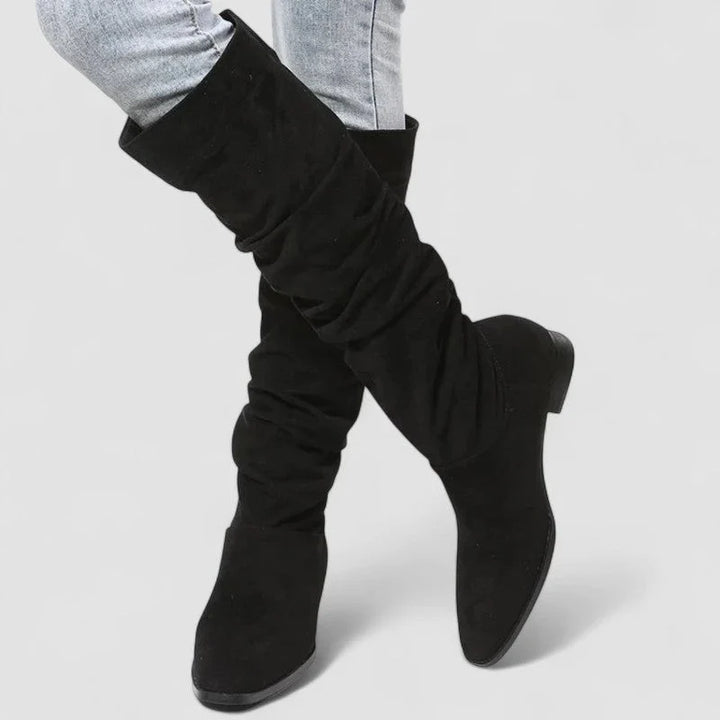 Eglantine | Women's Almond-Toe Block-Heel Knee-High Slip-On Boots