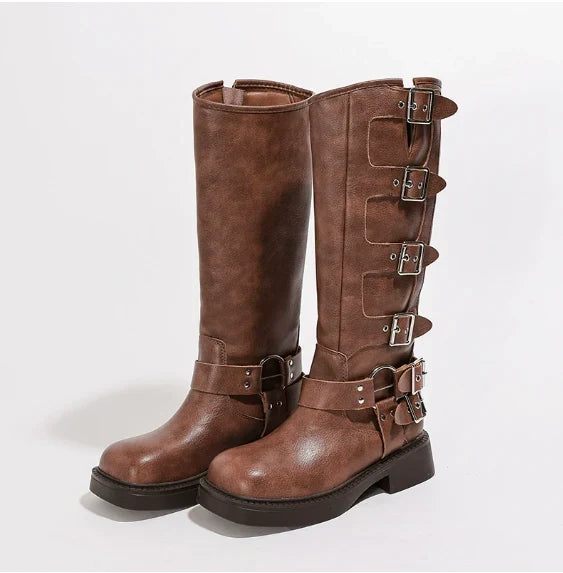 Elfrida | Women's Leather Square-Toe Block-Heel Knee-High Boots