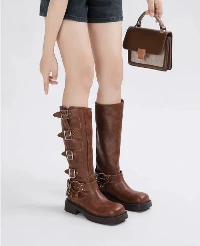 Elfrida | Women's Leather Square-Toe Block-Heel Knee-High Boots