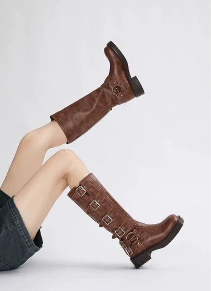 Elfrida | Women's Leather Square-Toe Block-Heel Knee-High Boots