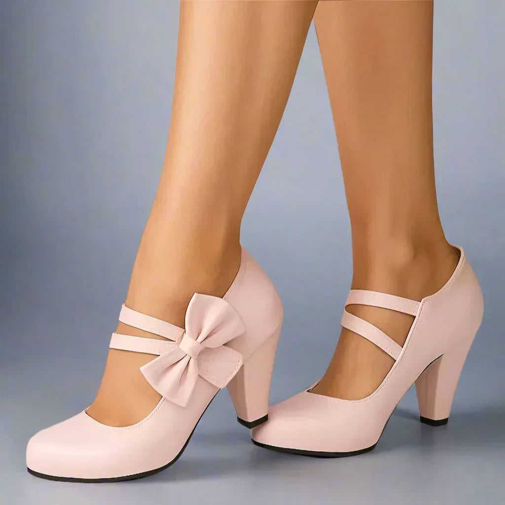 Jolanthe | Women's Bow Block-Heel Strappy Mary-Jane Pumps
