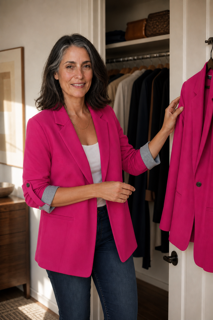 Women's structured lapel blazer cardigan front view