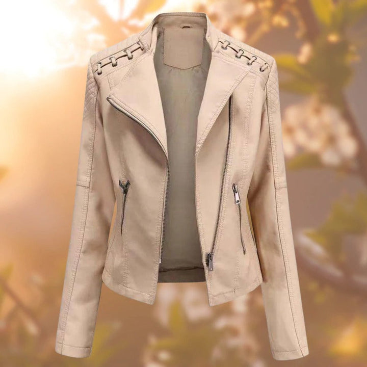 Raphaelle | Women's Faux-Leather Stand-Collar Zip-Front Fitted Jacket