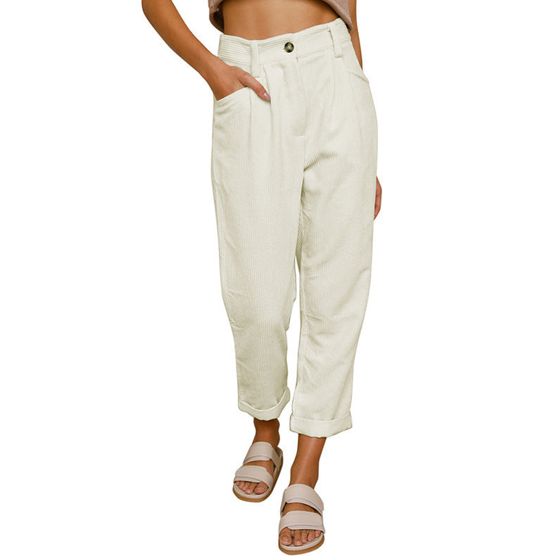 Woman wearing oversized high waist straight pants