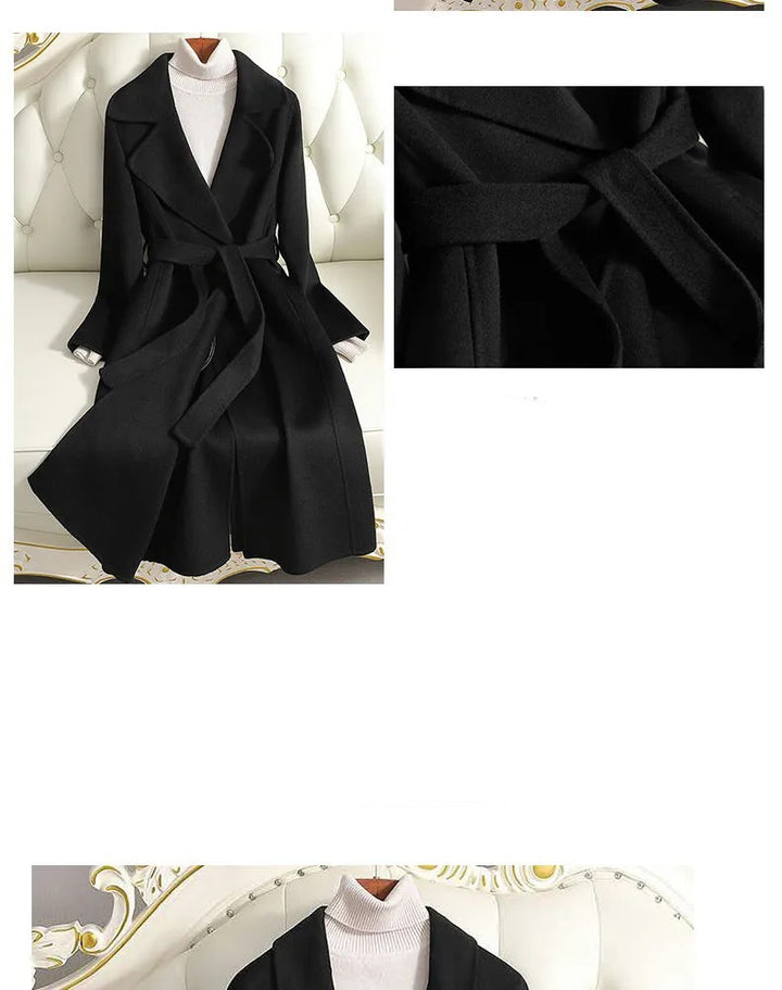 Women's long wool coat with belt