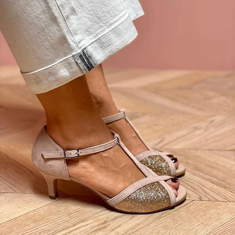 Iseult | Women's Sequin Two-Tone Open-Toe Kitten-Heel Pumps