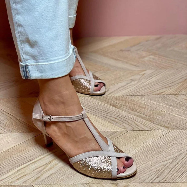 Iseult | Women's Sequin Two-Tone Open-Toe Kitten-Heel Pumps