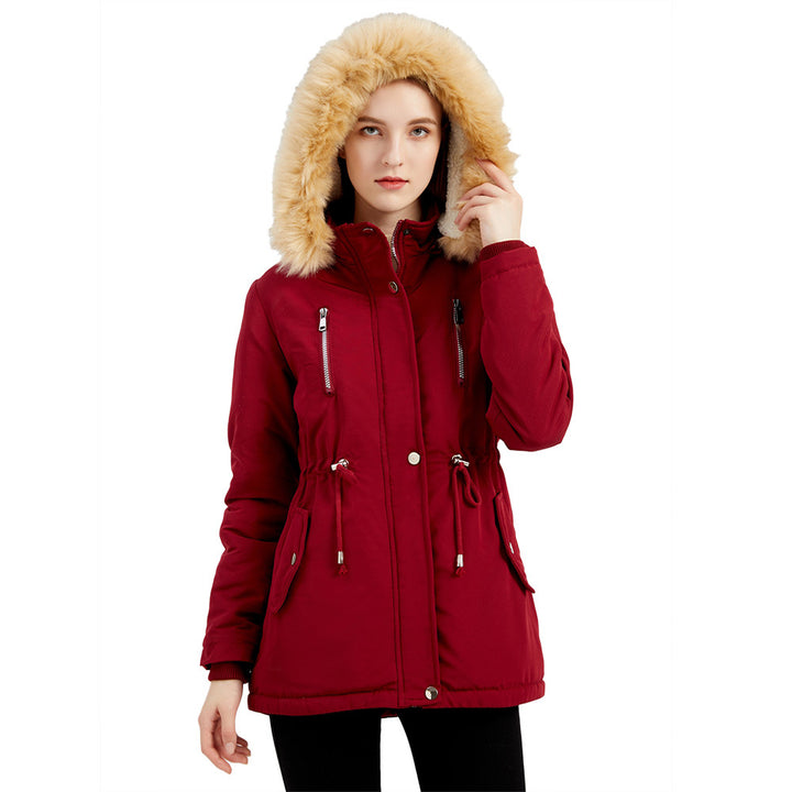Women's long winter coat with detachable hood