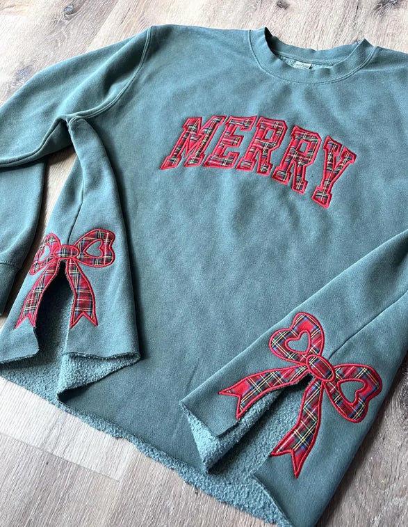 Women's white houndstooth sweater with bow embroidery