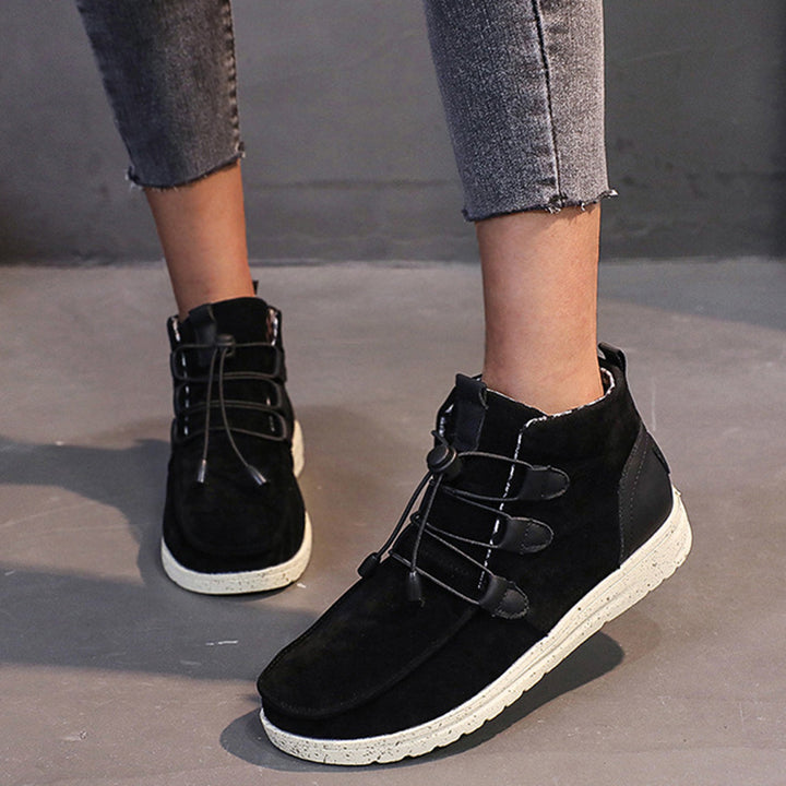 Women's wedge ankle boots with drawstring detail and round toe