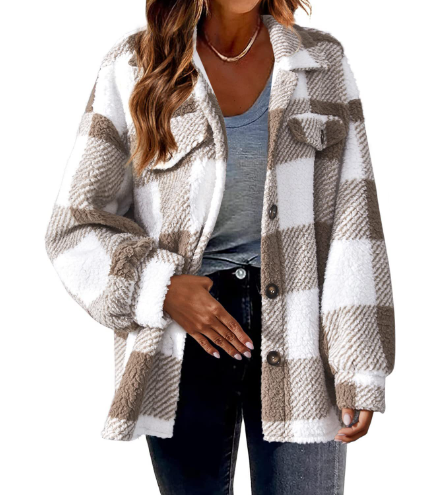 Women's loose fit button fleece jacket