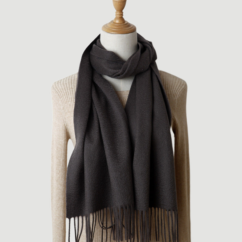 Women's solid color cashmere tassel scarf with long fringe