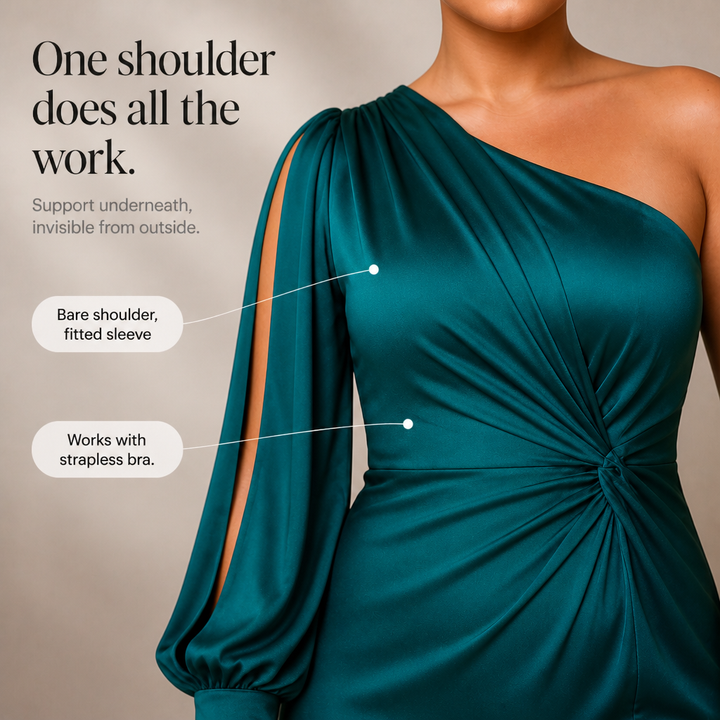 Annelise | Women's Satin Ruched One-Shoulder Maxi Dress