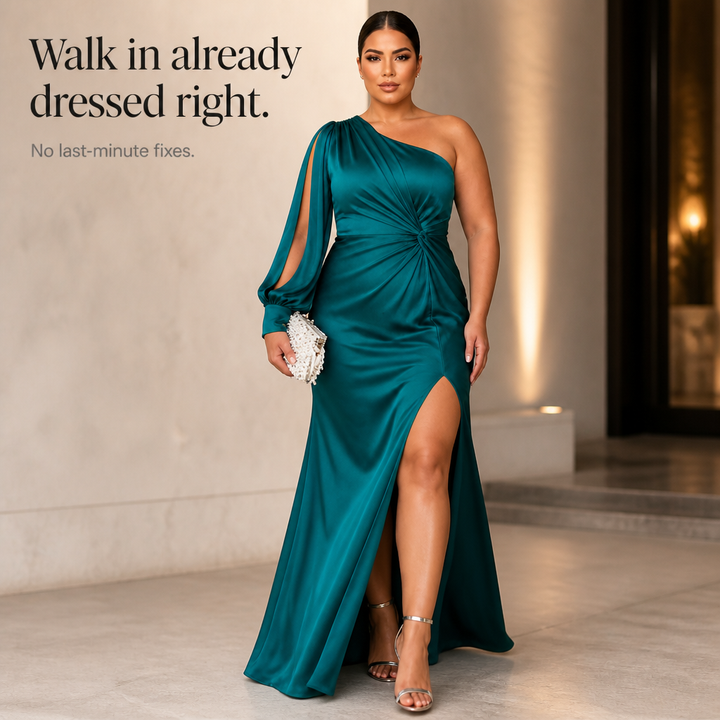 Annelise | Women's Satin Ruched One-Shoulder Maxi Dress