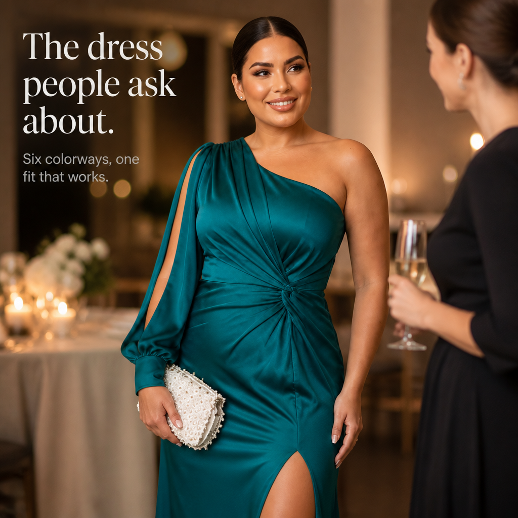 Annelise | Women's Satin Ruched One-Shoulder Maxi Dress