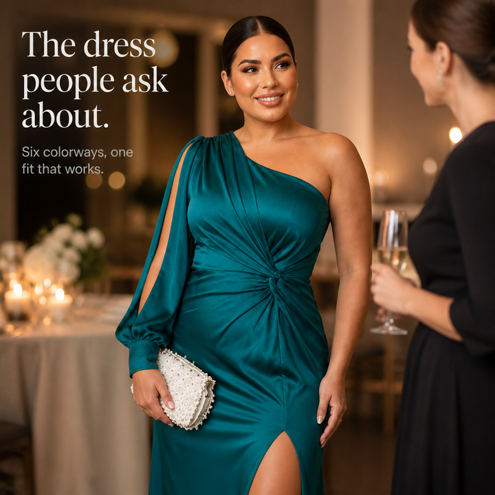 Annelise | Women's Satin Ruched One-Shoulder Maxi Dress