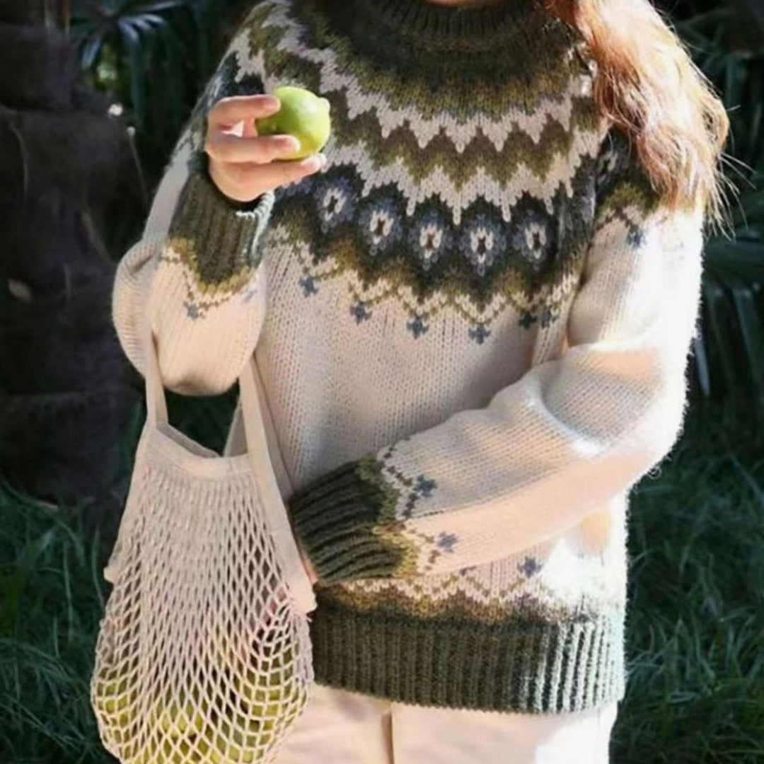 Pelagia | Women's Fair-Isle Crew-Neck Long-Sleeve Oversized Sweater